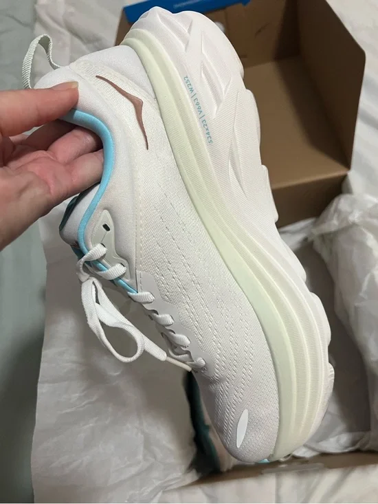 Hoka White Running Shoes with Light Blue and Rose Gold Accents - Picture 4 of 9